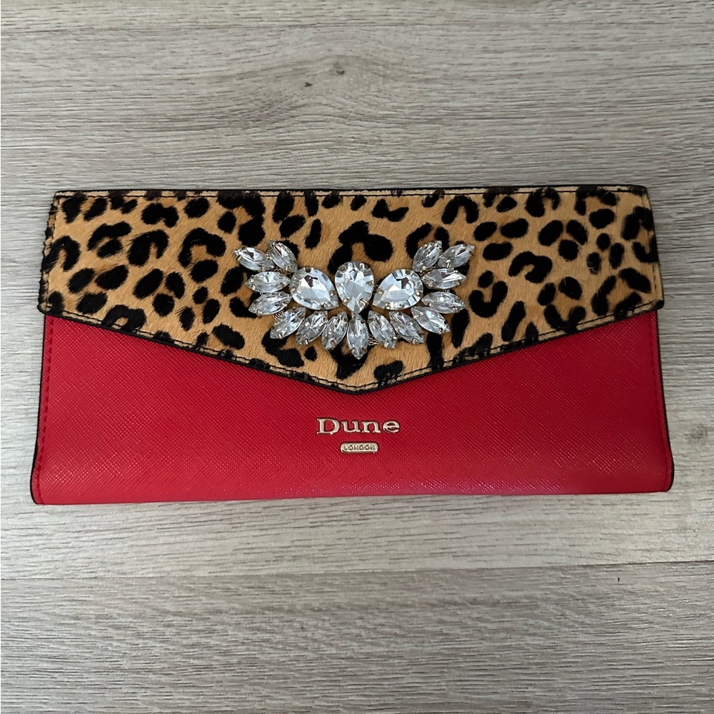 DUNE Red and Leopard Clutch Bag